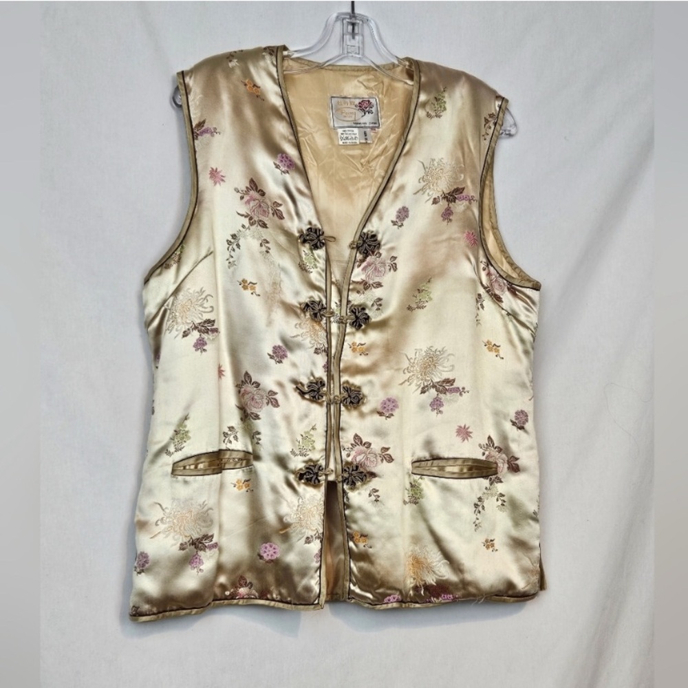 Vintage Floral Embroidered 100% Silk Wadded Vest